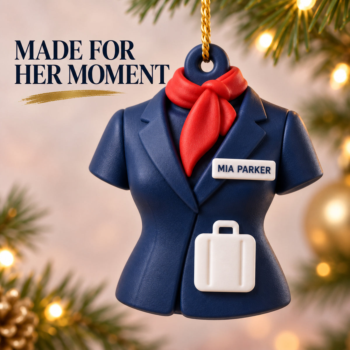Personalized Flight Attendant Uniform Suitcase 3D Ornament - Custom Christmas Keepsake - image 6