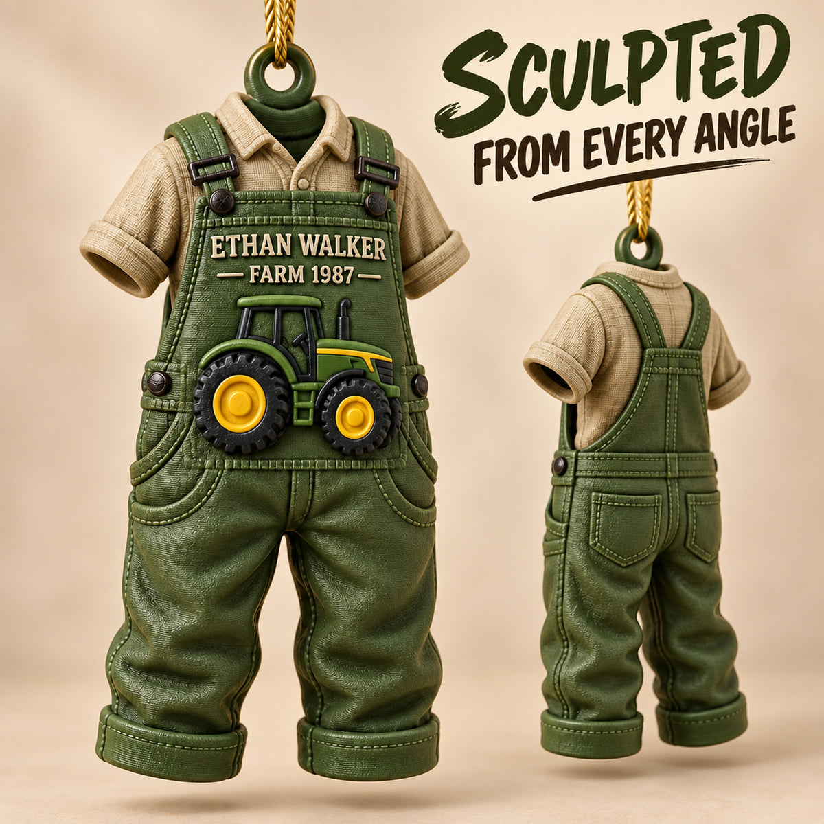 Personalized Farmer Overalls Tractor 3D Ornament - Custom Christmas Keepsake - image 4