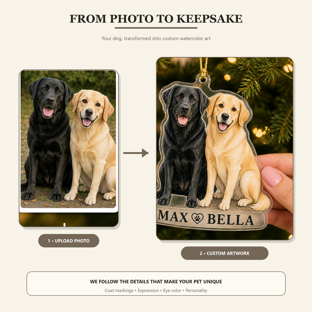 Personalized Two Best Friends Photo Acrylic Ornament - Custom Pet Keepsake - image 3