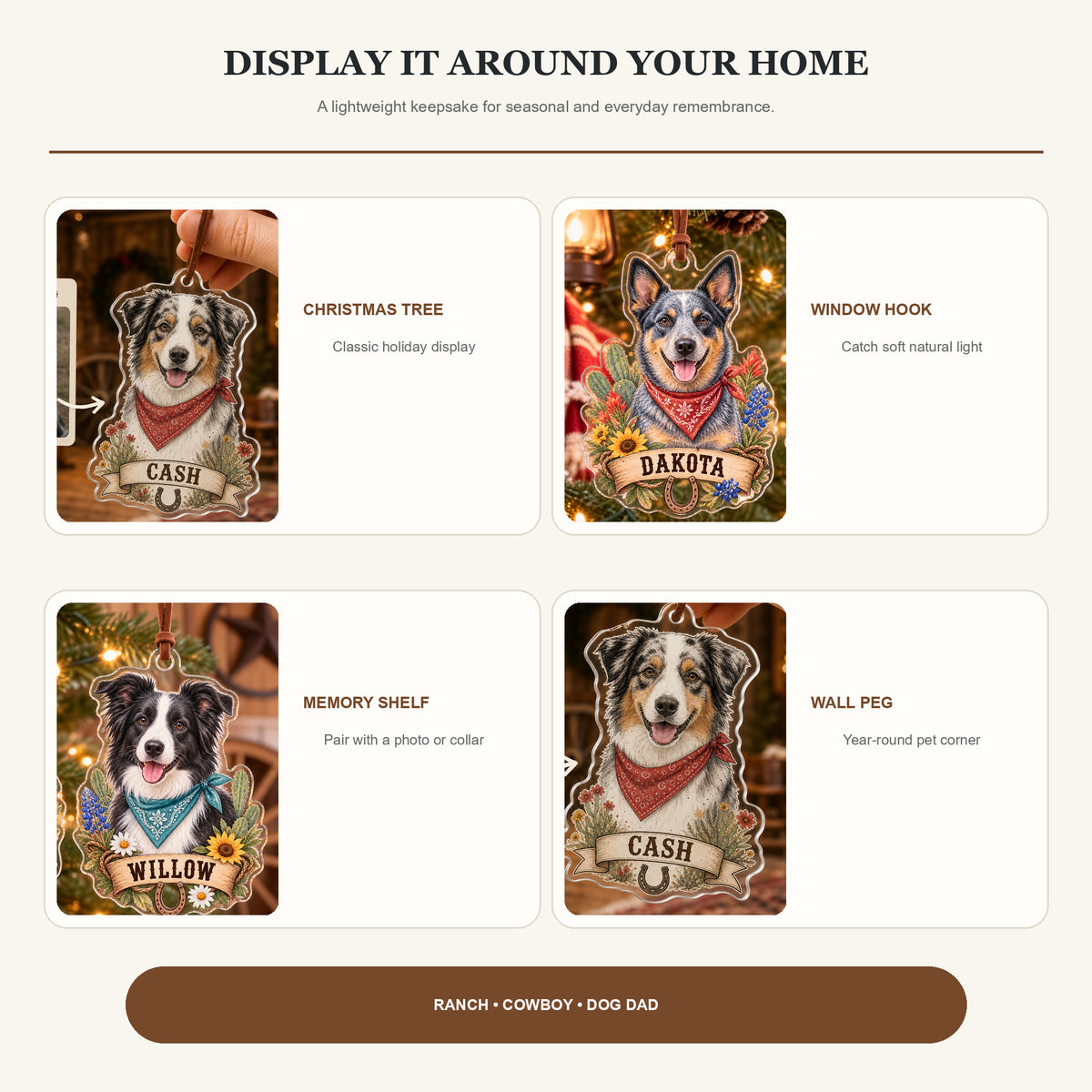 Personalized Western Cowboy Dog Photo Acrylic Ornament - Custom Pet Keepsake - image 2