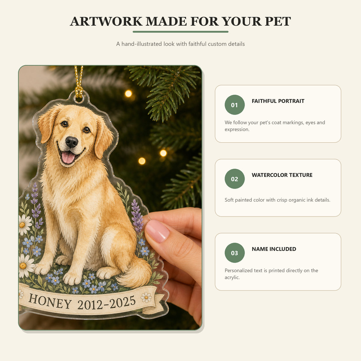 Personalized Wildflower Pet Memorial Photo Acrylic Ornament - Custom Pet Keepsake - image 5
