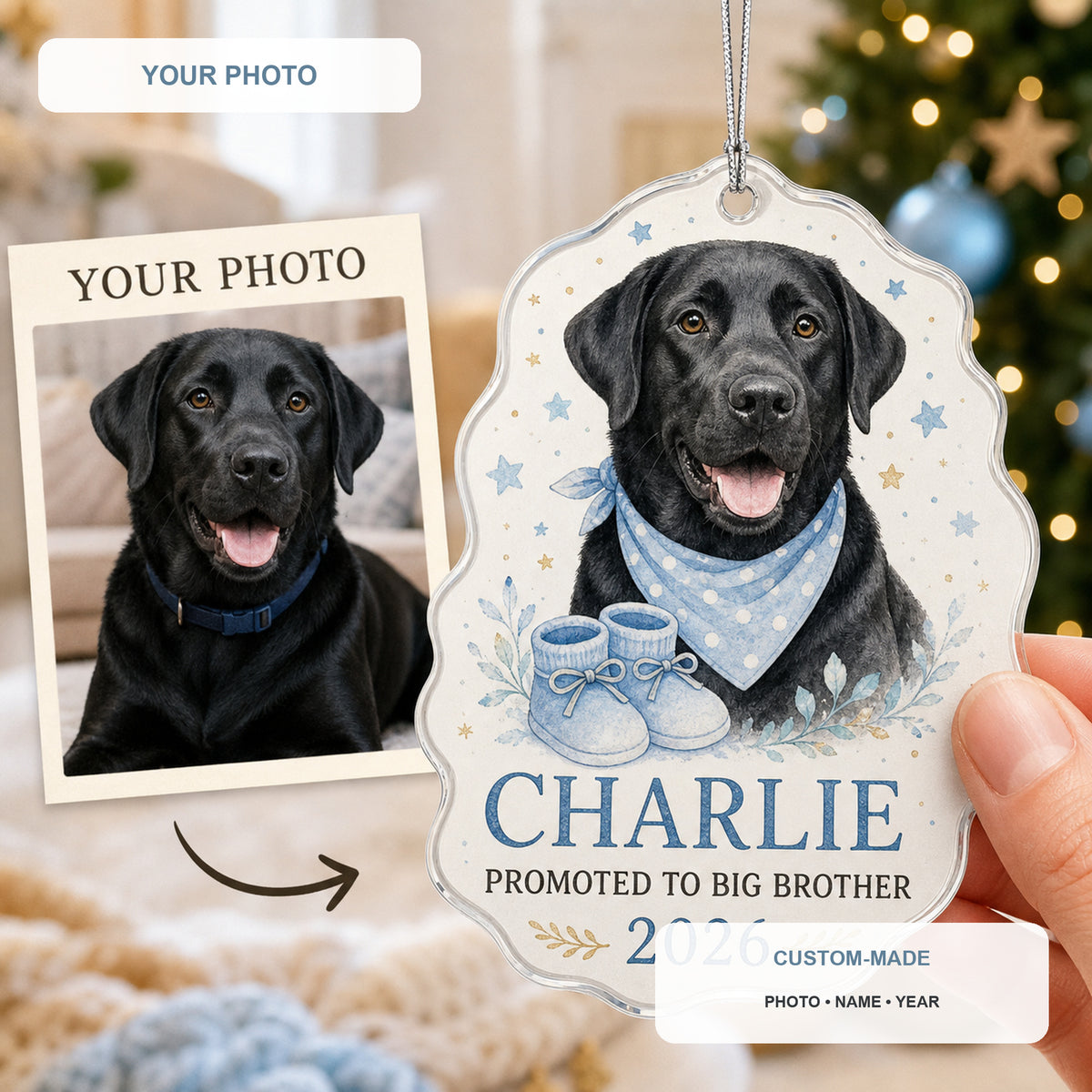 Personalized Big Brother Pregnancy Reveal Dog Photo Acrylic Ornament - Custom Pet Keepsake - image 1