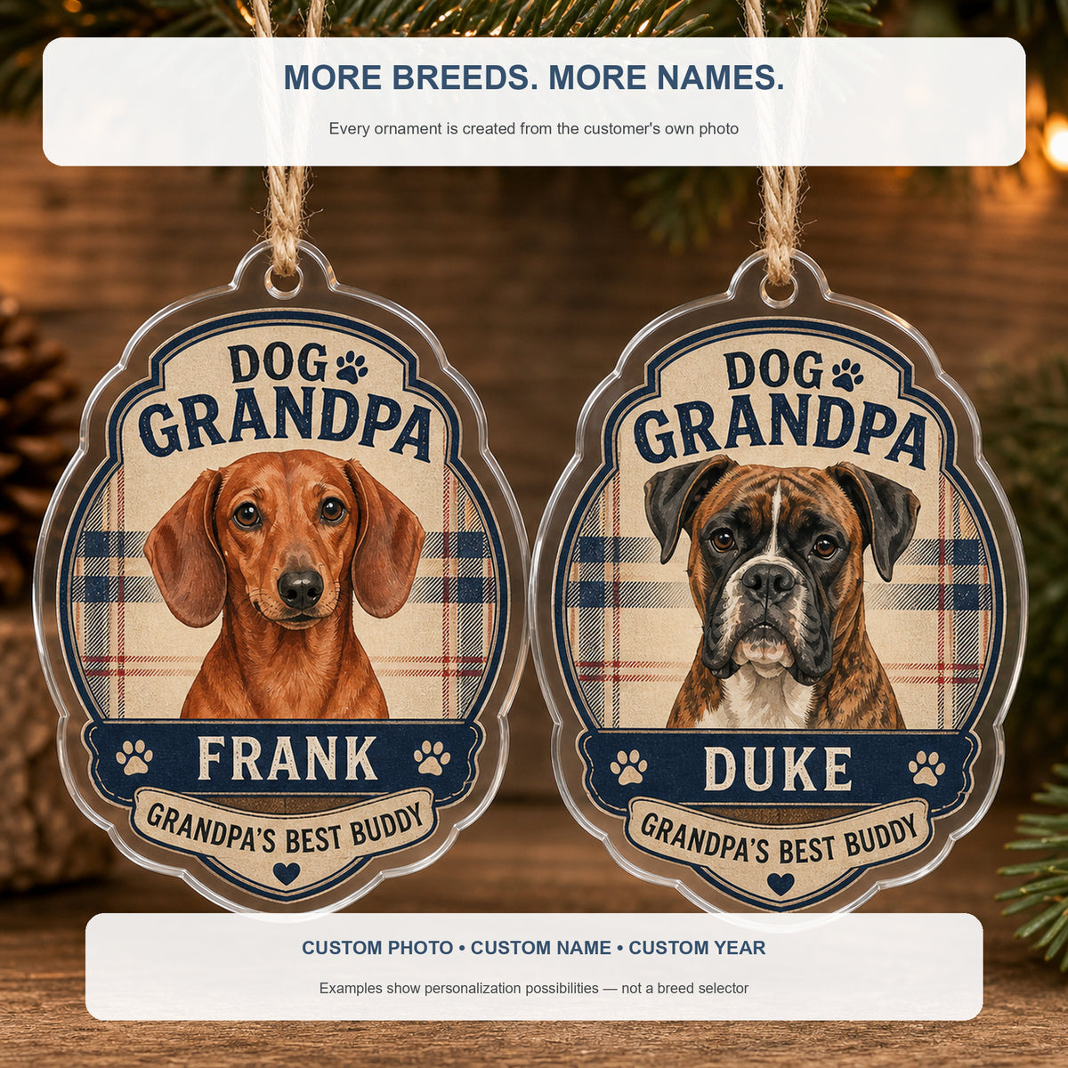 Personalized Best Buddy Grandpa Photo Acrylic Ornament - Custom Pet Keepsake - image 4