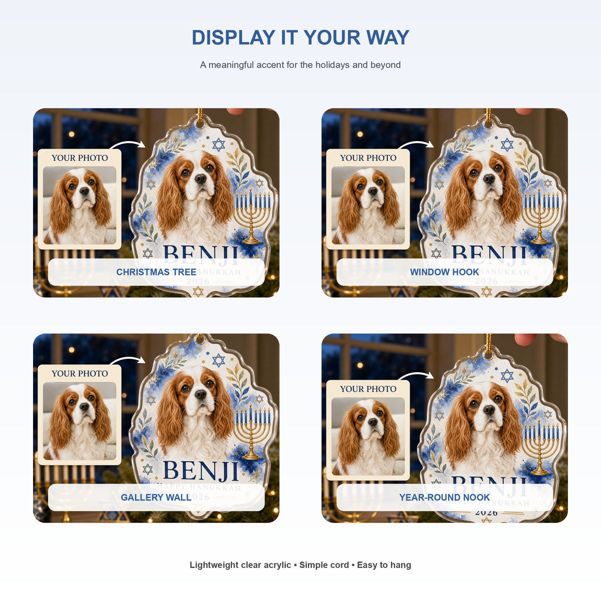 Personalized Hanukkah Dog Photo Acrylic Ornament - Custom Pet Keepsake - image 2