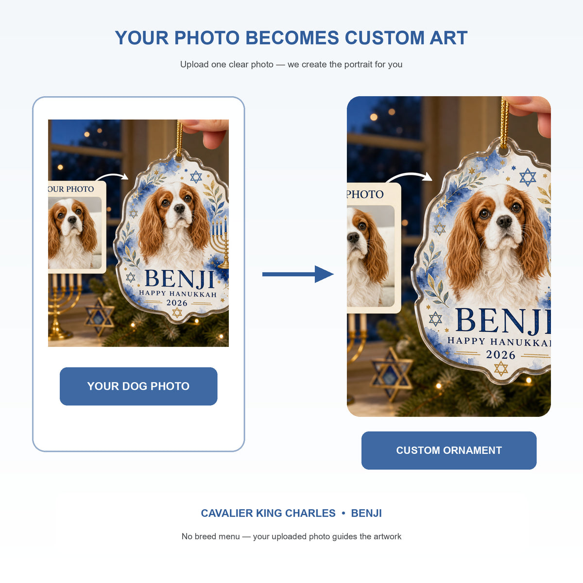 Personalized Hanukkah Dog Photo Acrylic Ornament - Custom Pet Keepsake - image 3