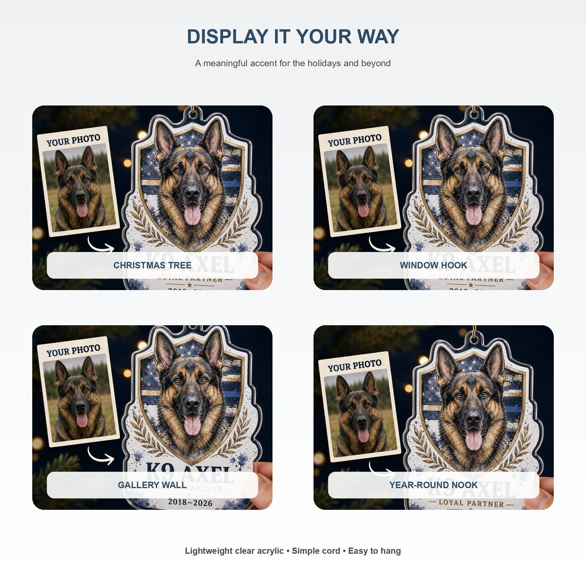 Personalized K9 Handler Pet Memorial Photo Acrylic Ornament - Custom Pet Keepsake - image 2