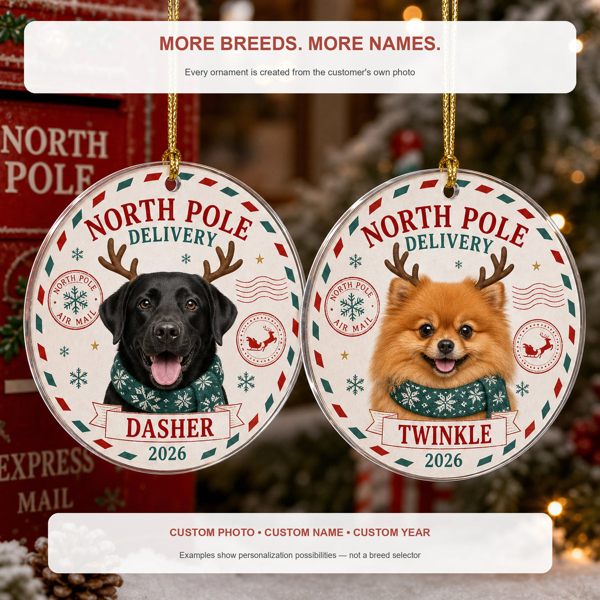 Personalized Reindeer Delivery Dog Photo Acrylic Ornament - Custom Pet Keepsake - image 4
