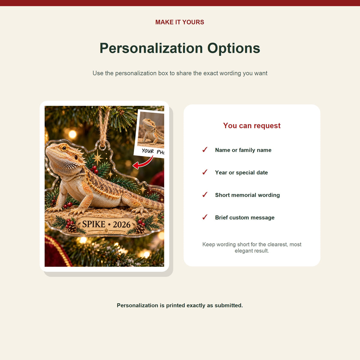 Personalized Bearded Dragon Photo Acrylic Ornament - Custom Christmas Keepsake - image 7
