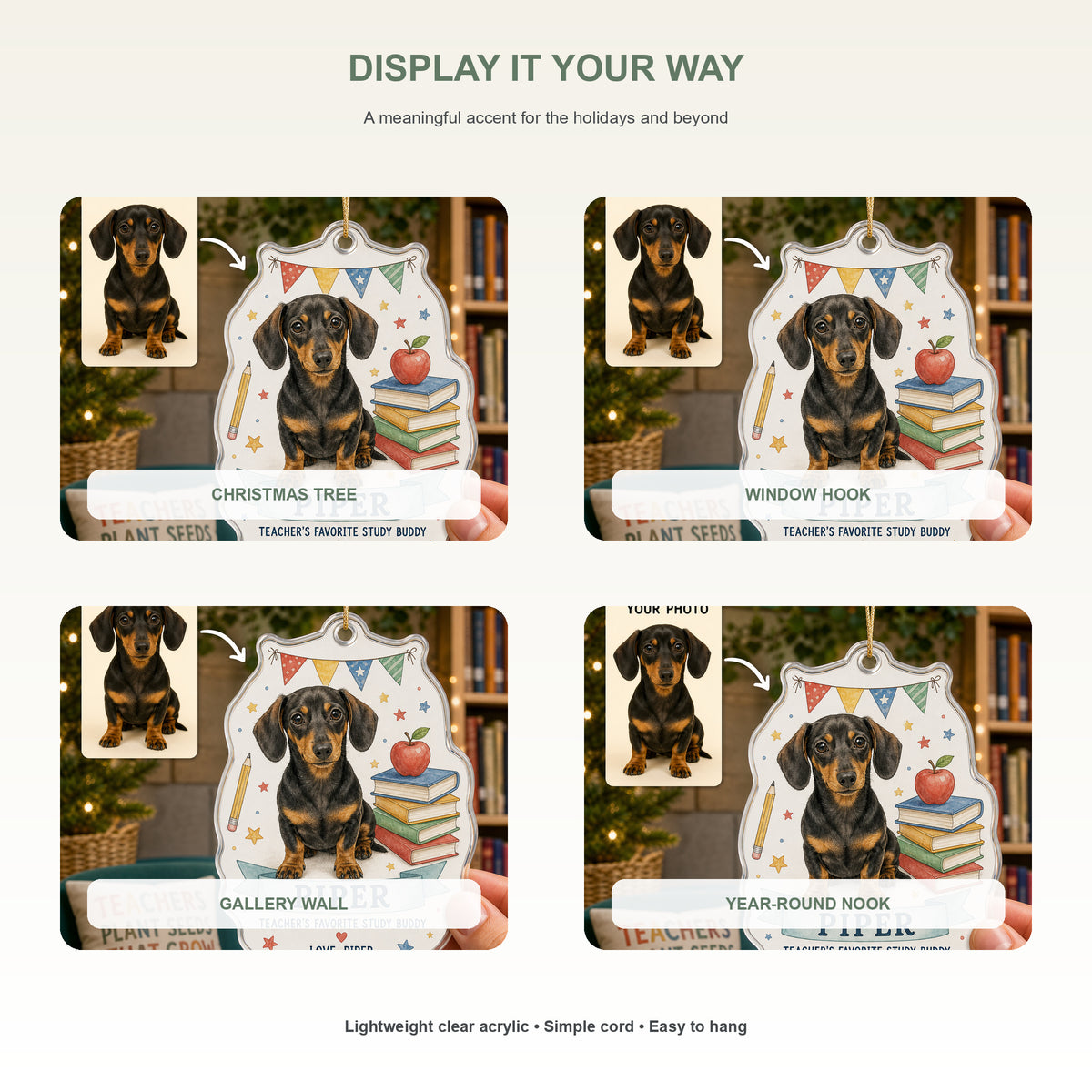 Personalized Teacher Study Buddy Dog Photo Acrylic Ornament - Custom Pet Keepsake - image 2