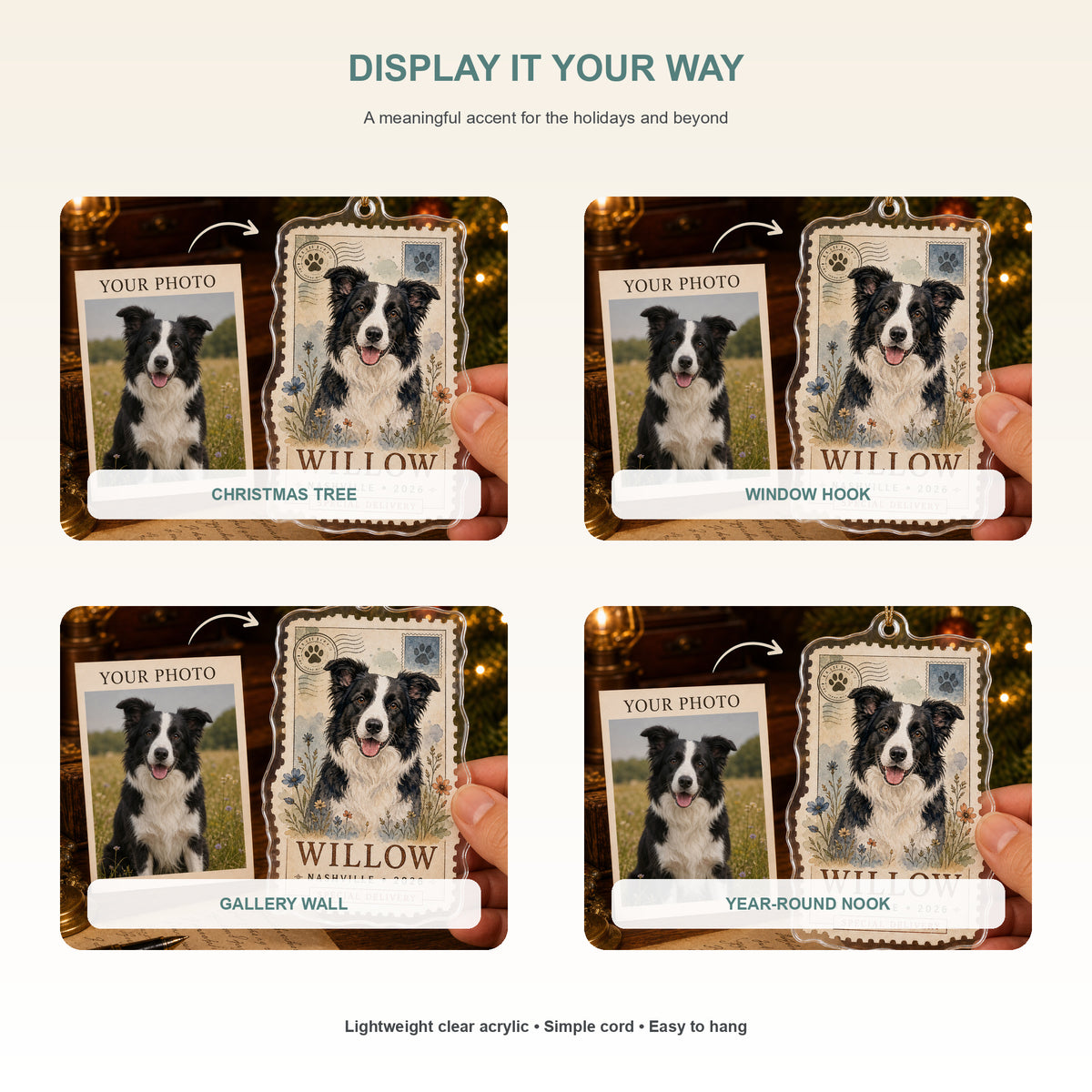 Personalized Vintage Postage Dog Photo Acrylic Ornament - Custom Pet Keepsake - image 2
