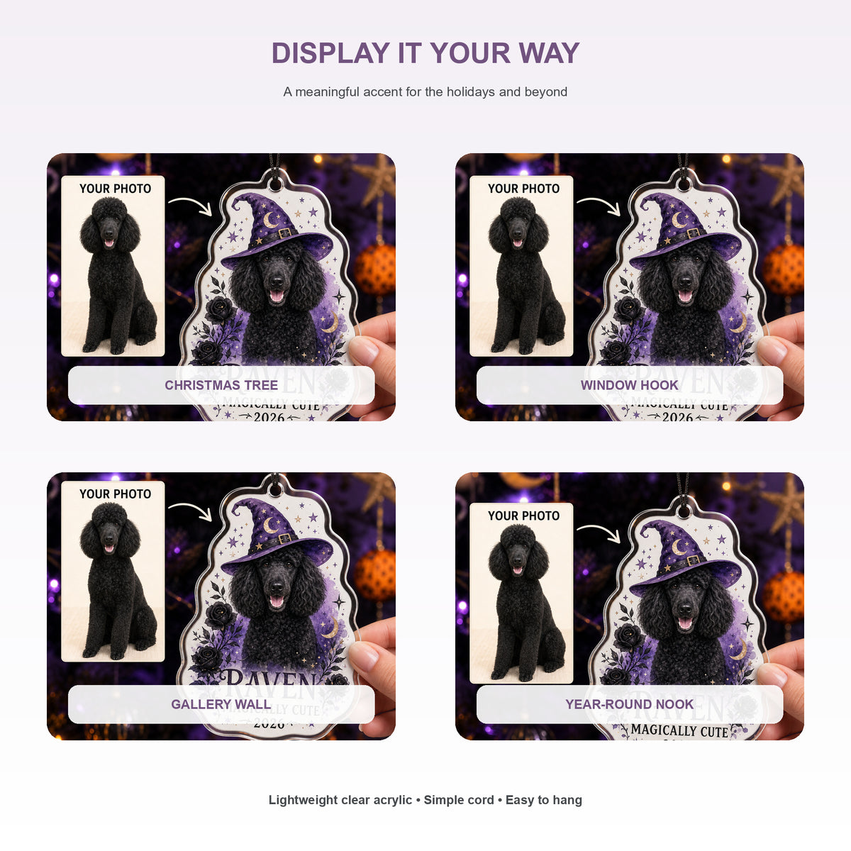 Personalized Witch Hat Dog Photo Acrylic Ornament - Custom Pet Keepsake - image 2