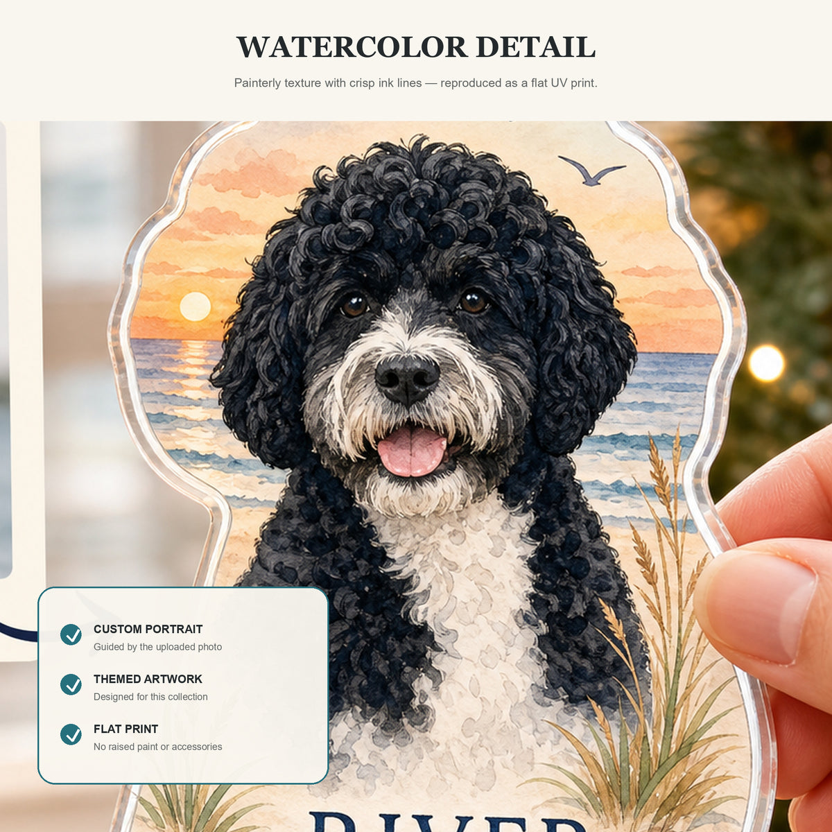Personalized Beach Sunset Dog Photo Acrylic Ornament - Custom Pet Keepsake - image 5