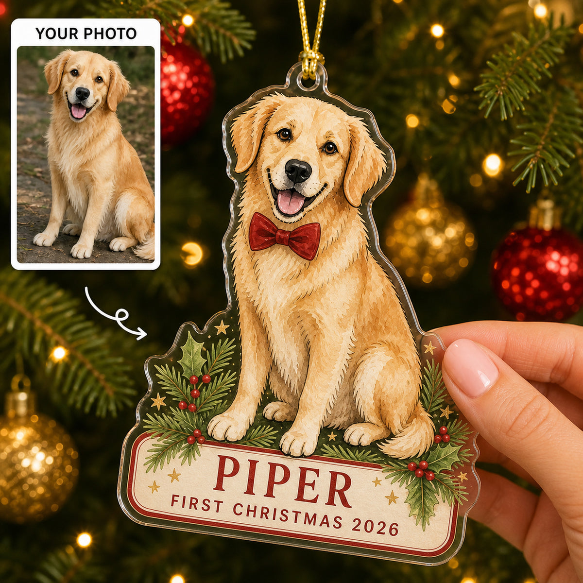 Personalized First Christmas Dog Photo Acrylic Ornament - Custom Pet Keepsake - image 1