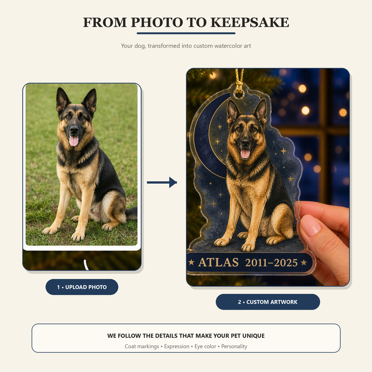 Personalized Moonlit Goodnight Pet Memorial Photo Acrylic Ornament - Custom Pet Keepsake - image 3
