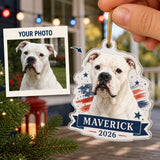Personalized Patriotic Stars Dog Photo Acrylic Ornament - Custom Pet Keepsake - image 1