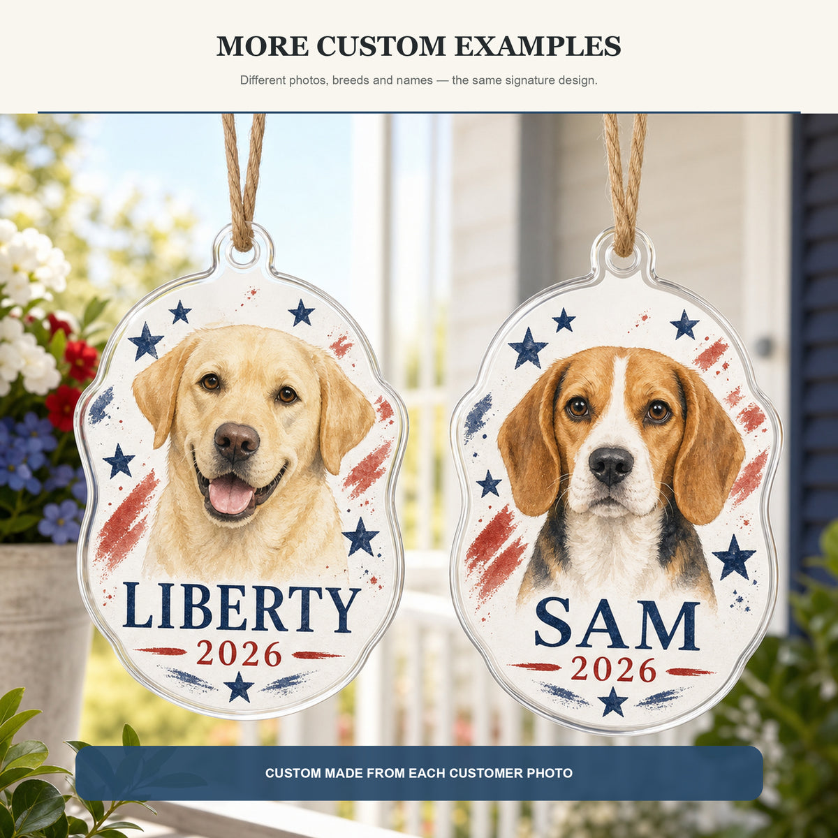Personalized Patriotic Stars Dog Photo Acrylic Ornament - Custom Pet Keepsake - image 4