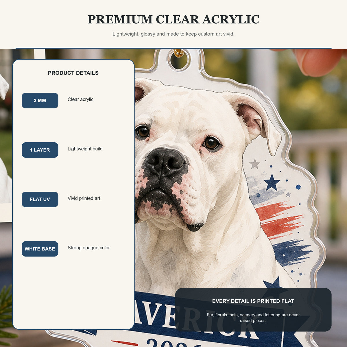 Personalized Patriotic Stars Dog Photo Acrylic Ornament - Custom Pet Keepsake - image 9