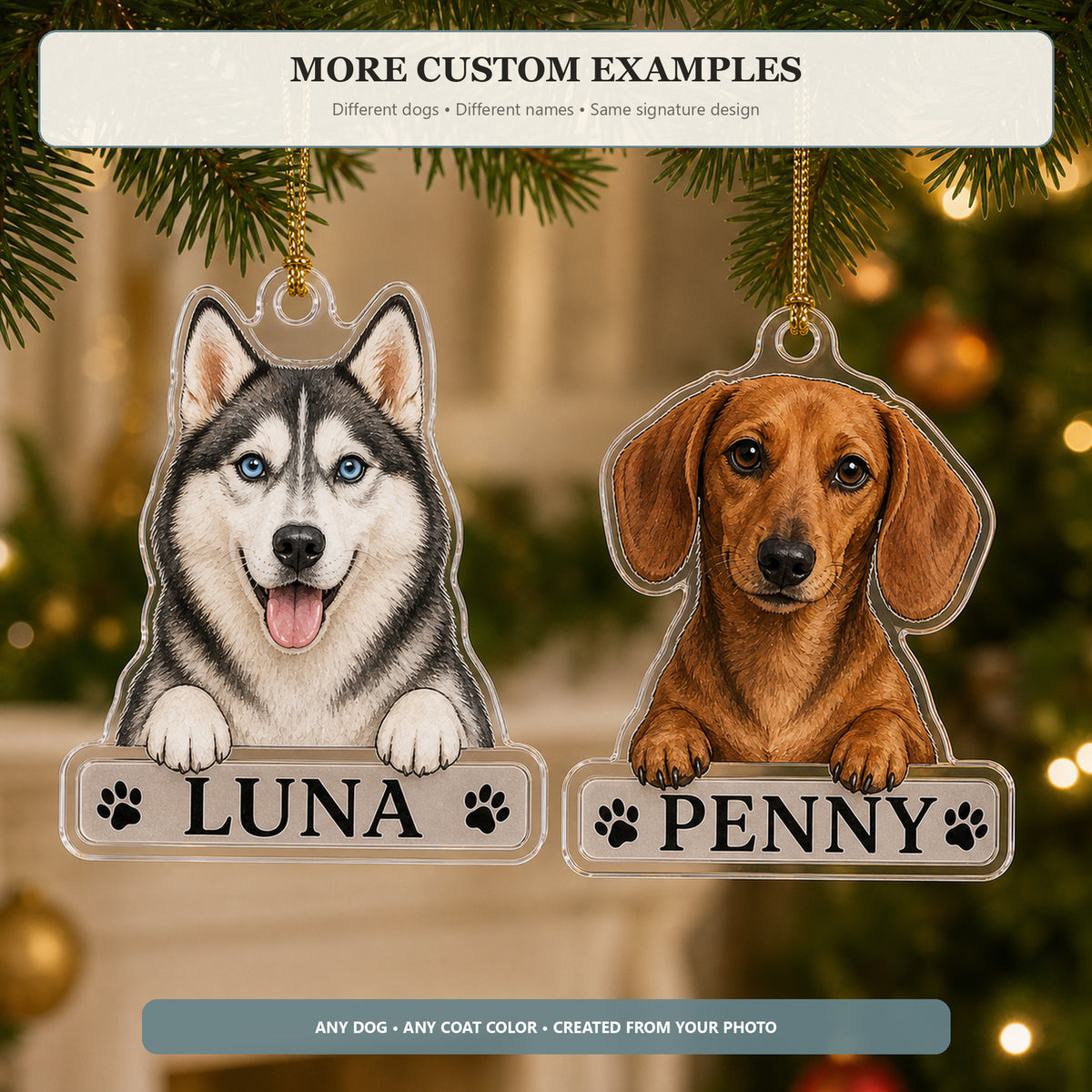Personalized Peek Over My Name Dog Photo Acrylic Ornament - Custom Pet Keepsake - image 4