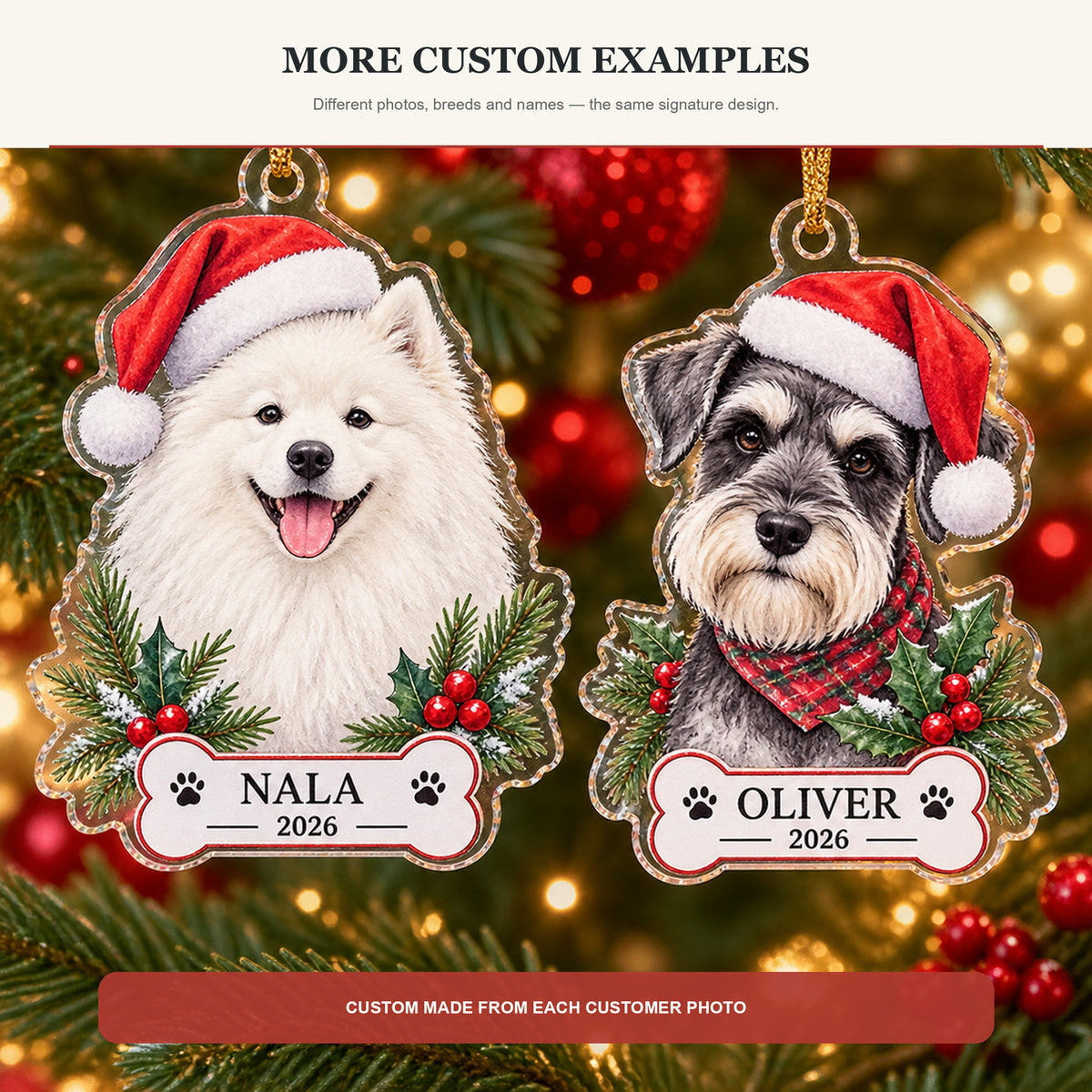 Personalized Santa Hat Dog Photo Acrylic Ornament - Custom Pet Keepsake - image 4