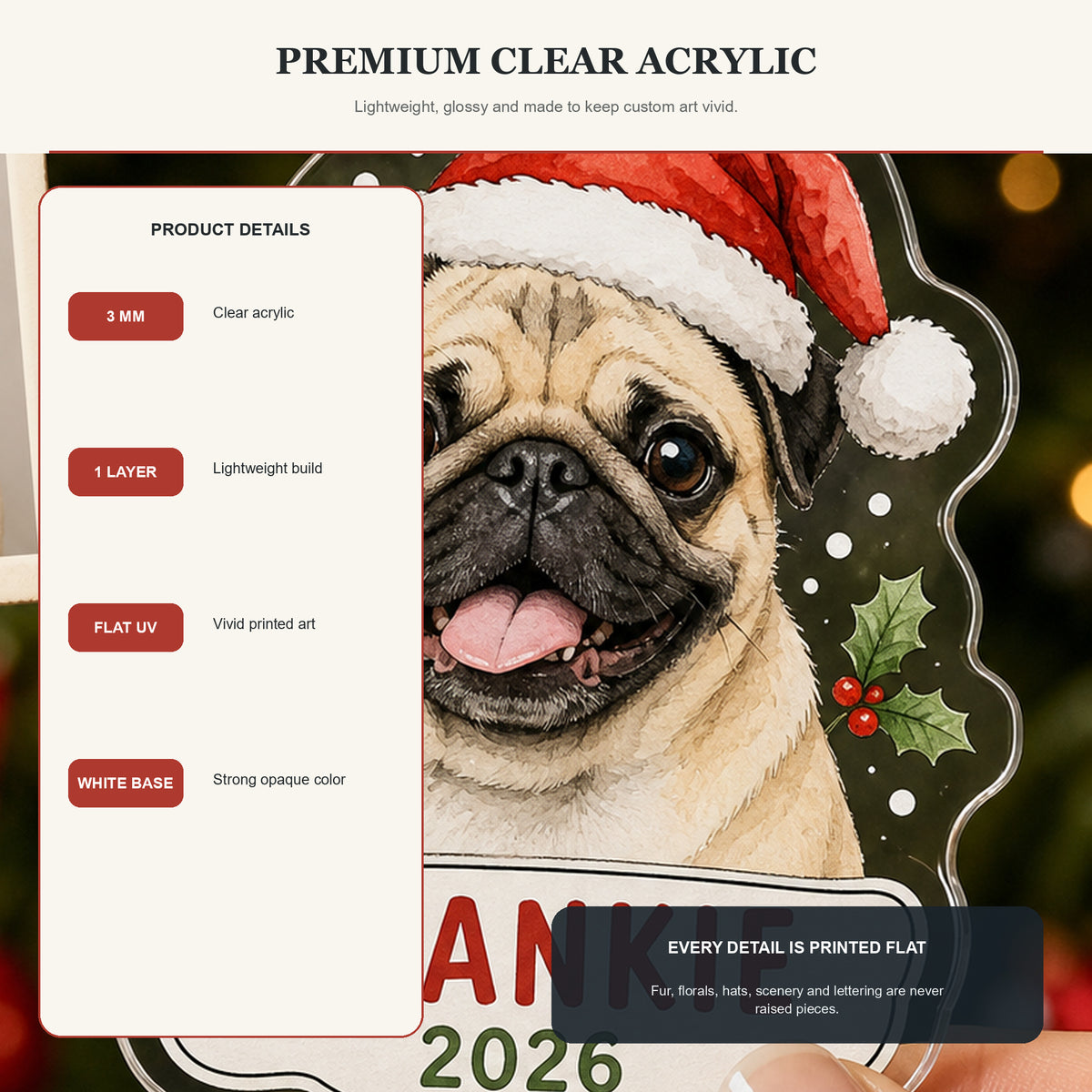 Personalized Santa Hat Dog Photo Acrylic Ornament - Custom Pet Keepsake - image 9