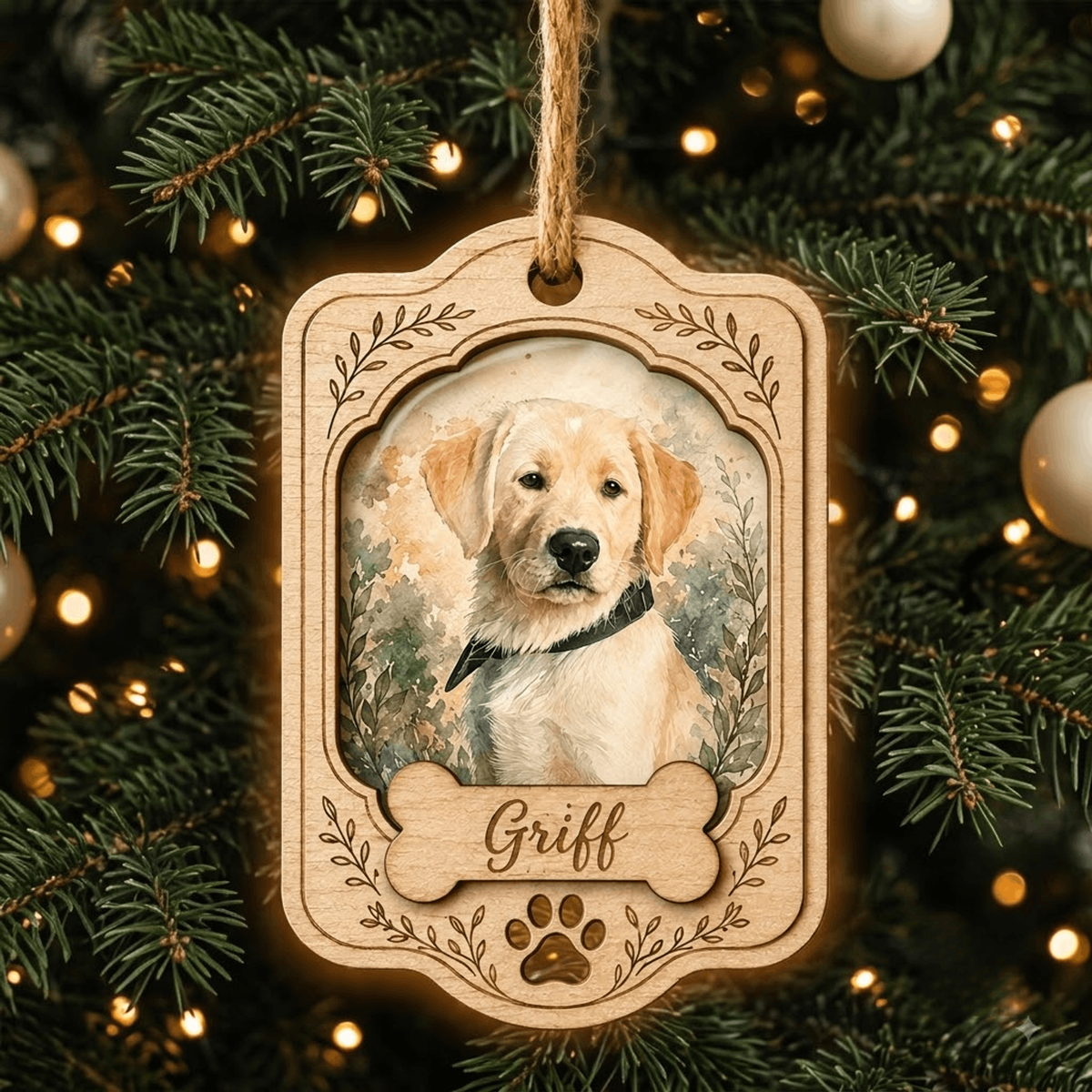 Personalized Floral Portrait Dog Photo Wood Ornament - Custom Pet Keepsake - image 7