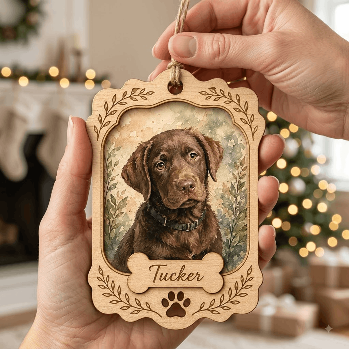 Personalized Lavender Portrait Dog Photo Wood Ornament - Custom Pet Keepsake - image 4