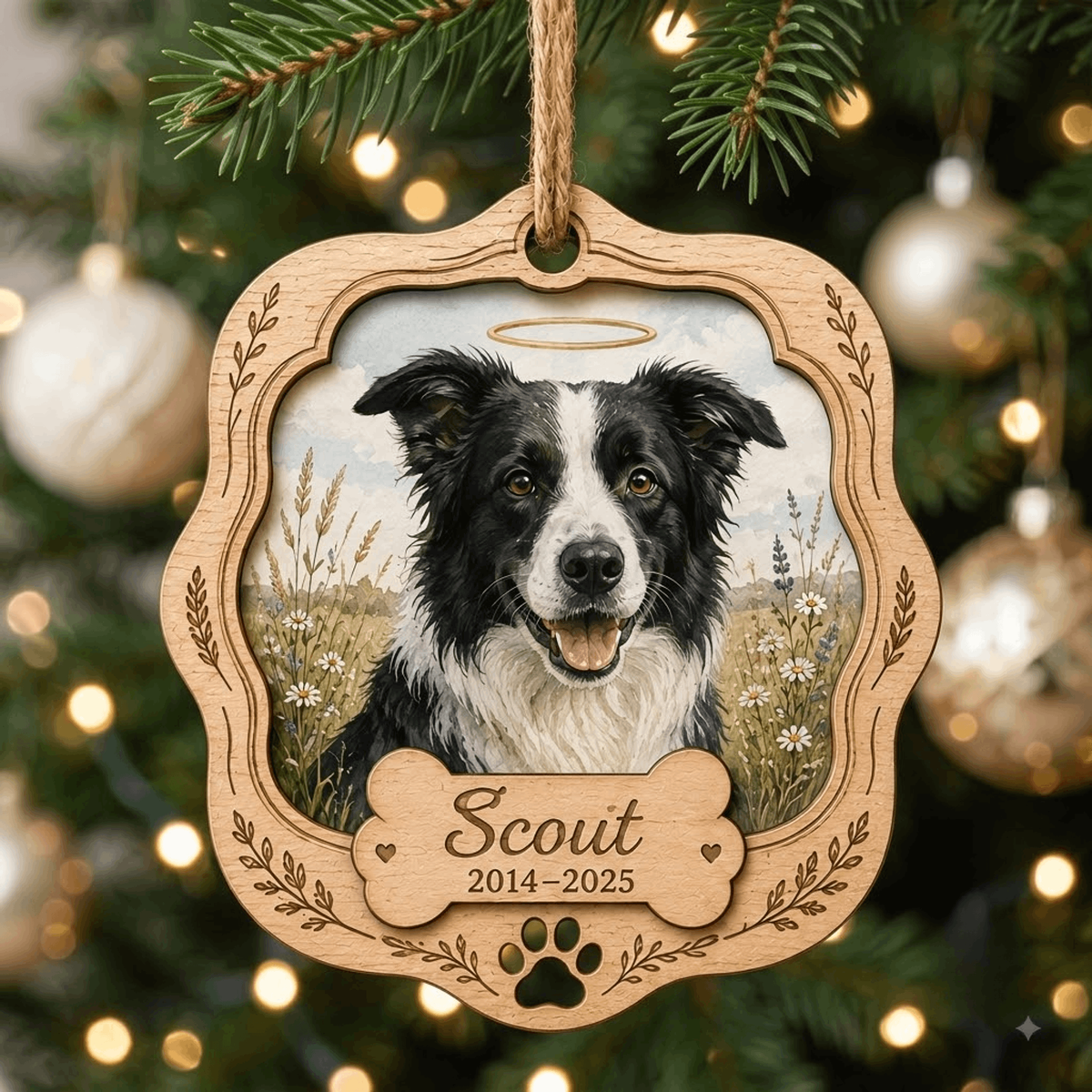 Personalized Floral Round Pet Memorial Photo Wood Ornament - Custom Pet Keepsake - image 2