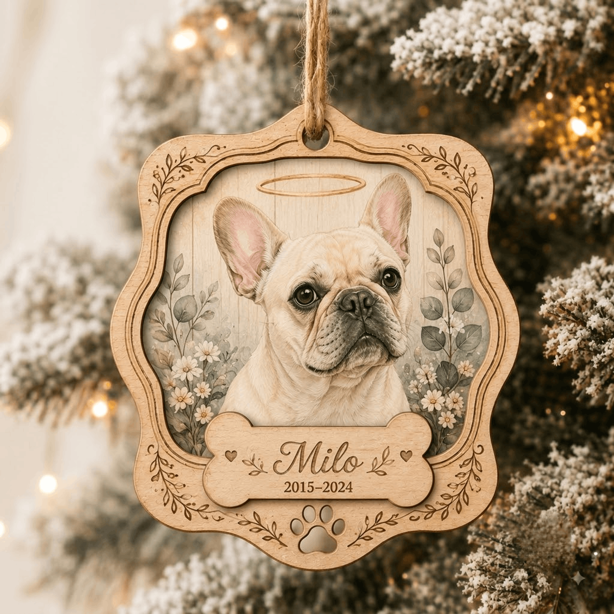 Personalized Angel Halo Pet Memorial Photo Wood Ornament - Custom Pet Keepsake - image 3