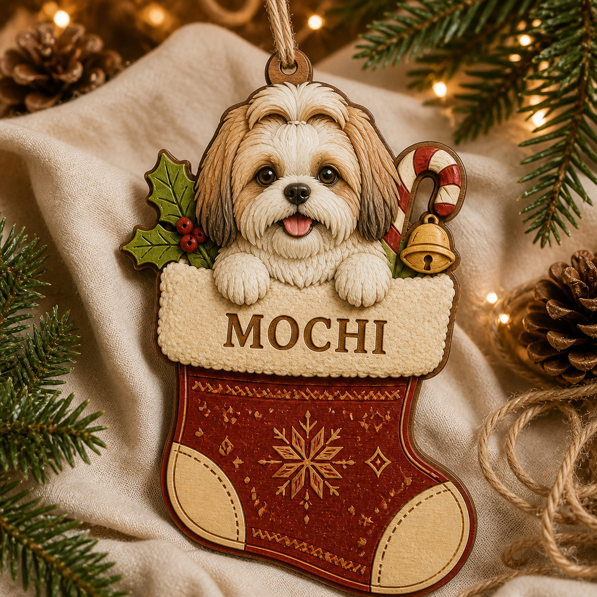 Personalized Christmas Stocking Pup Photo Wood Ornament - Custom Pet Keepsake - image 5