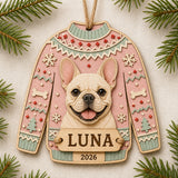 Personalized Ugly Sweater Pup Photo Wood Ornament - Custom Pet Keepsake - image 3