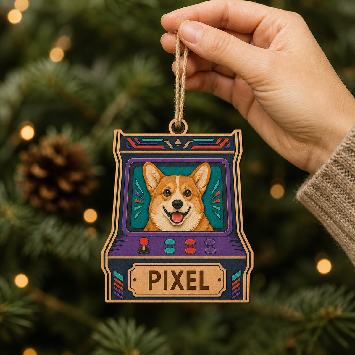 Personalized Arcade Pup Photo Wood Ornament - Custom Pet Keepsake - image 5