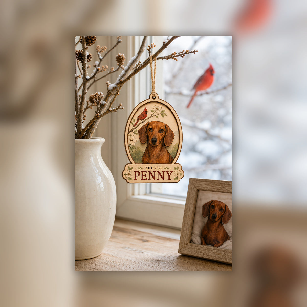 Personalized Cardinal Window Pet Memorial Photo Wood Ornament - Custom Pet Keepsake - image 3