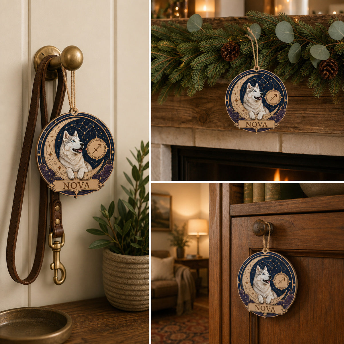 Personalized Celestial Zodiac Dog Photo Wood Ornament - Custom Pet Keepsake - image 2