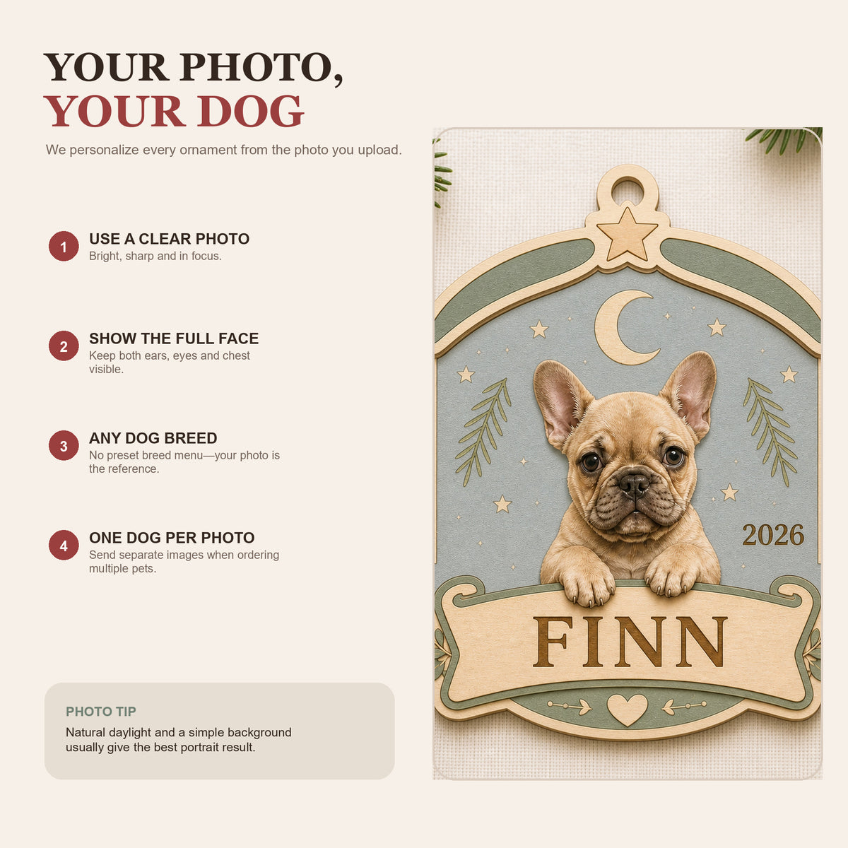 Personalized Puppy First Christmas Photo Wood Ornament - Custom Pet Keepsake - image 7