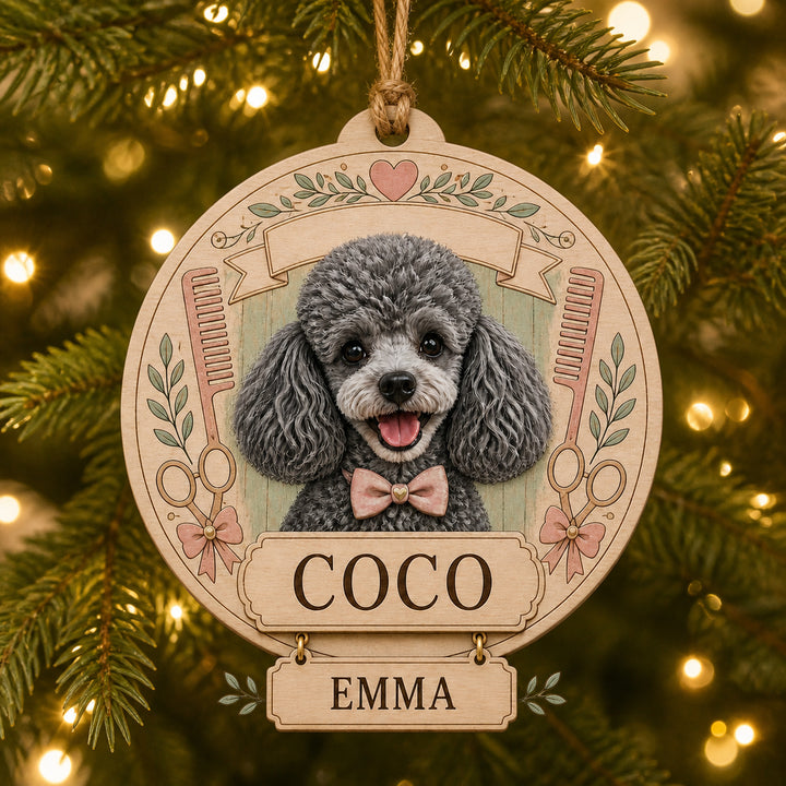 Personalized Dog Groomer Gift Photo Wood Ornament - Custom Pet Keepsake - image 1