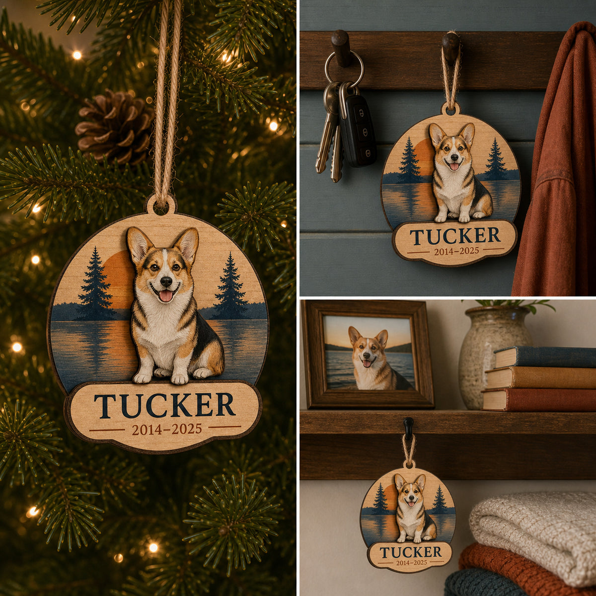 Personalized Lakeside Sunset Pet Memorial Photo Wood Ornament - Custom Pet Keepsake - image 2