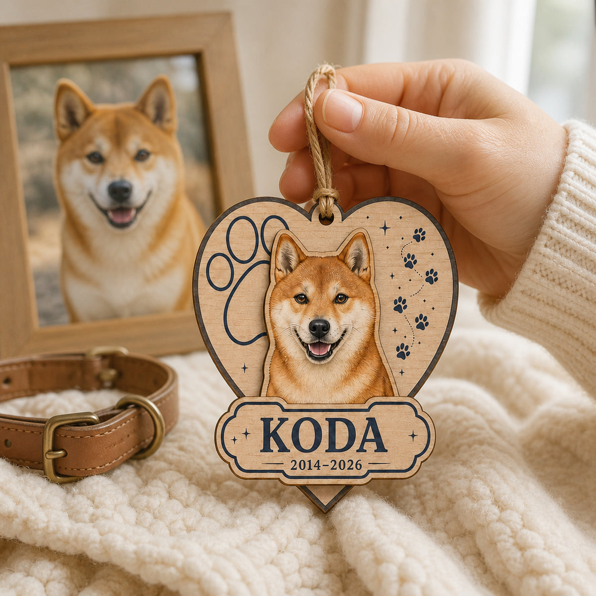 Personalized Paw Heart Pet Memorial Photo Wood Ornament - Custom Pet Keepsake - image 4