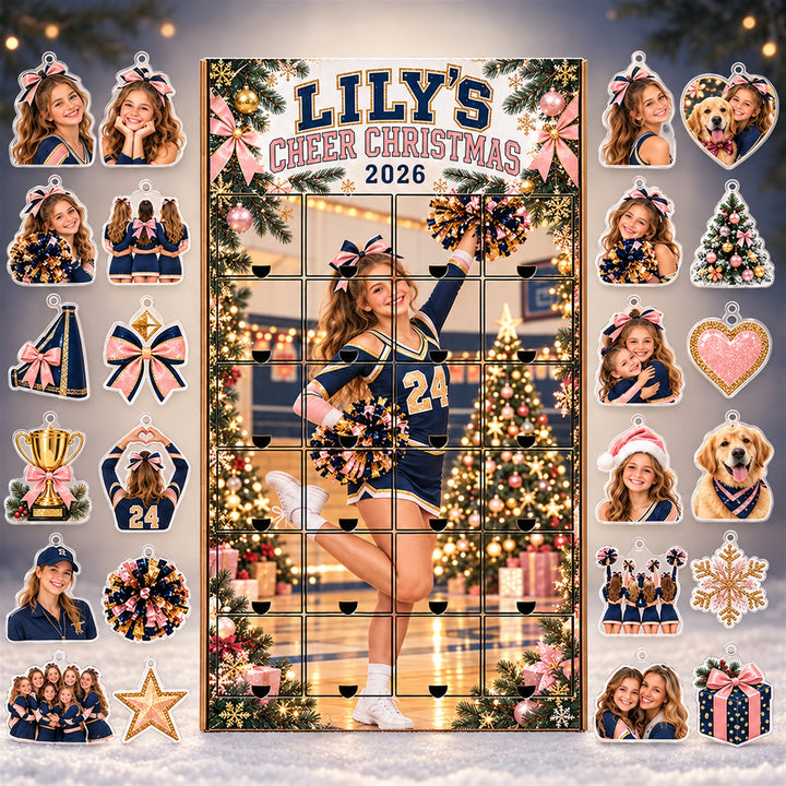 Personalized Cheerleading Team Advent Calendar with 24 Photo Ornaments