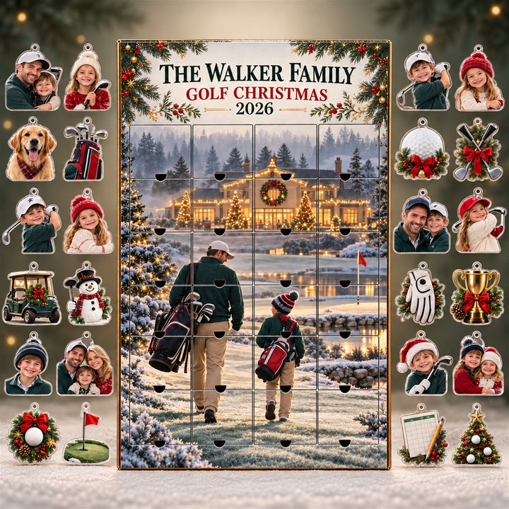 Personalized Golf Family Advent Calendar with 24 Photo Ornaments