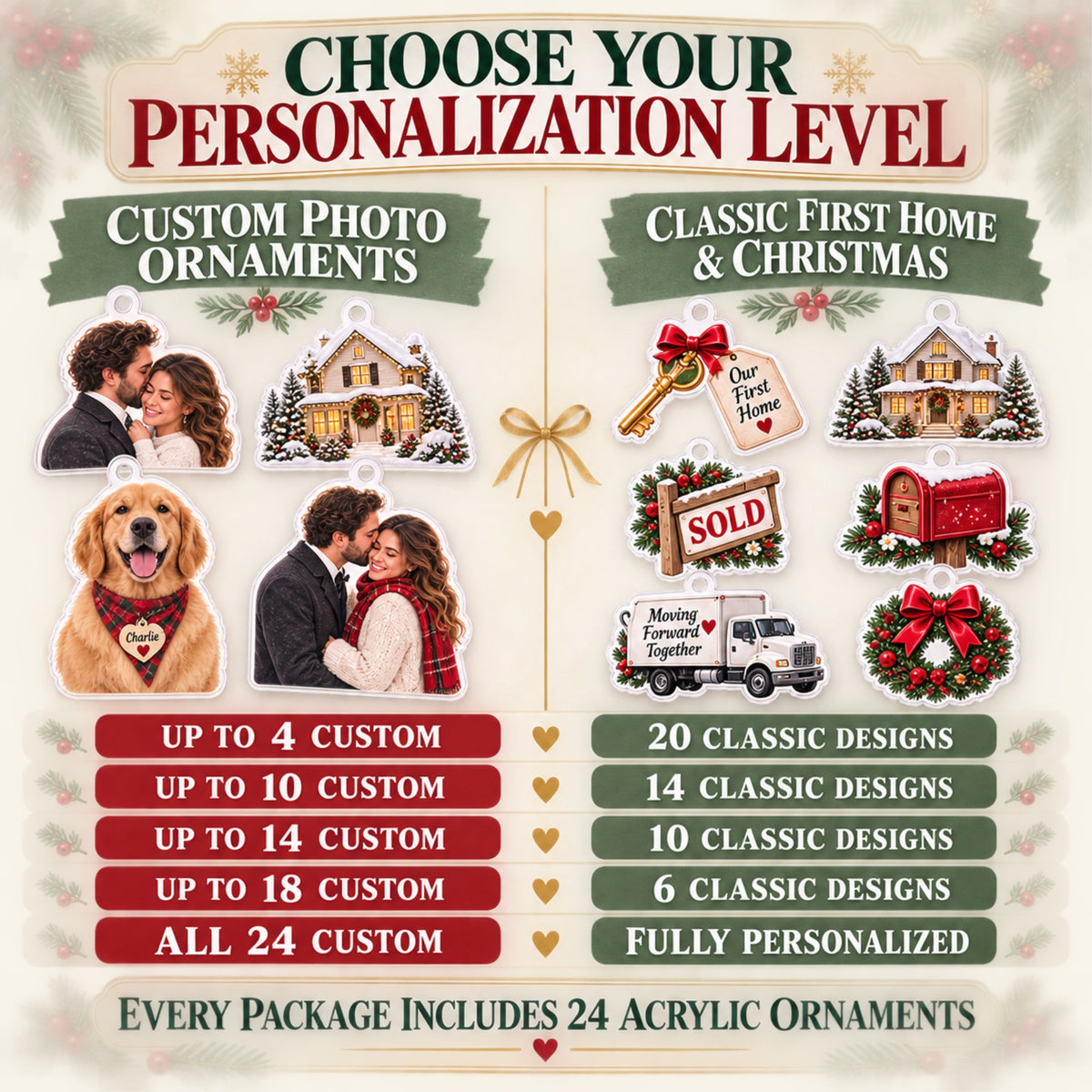 Personalized Christmas In Our First Home Advent Calendar with 24 Photo Ornaments