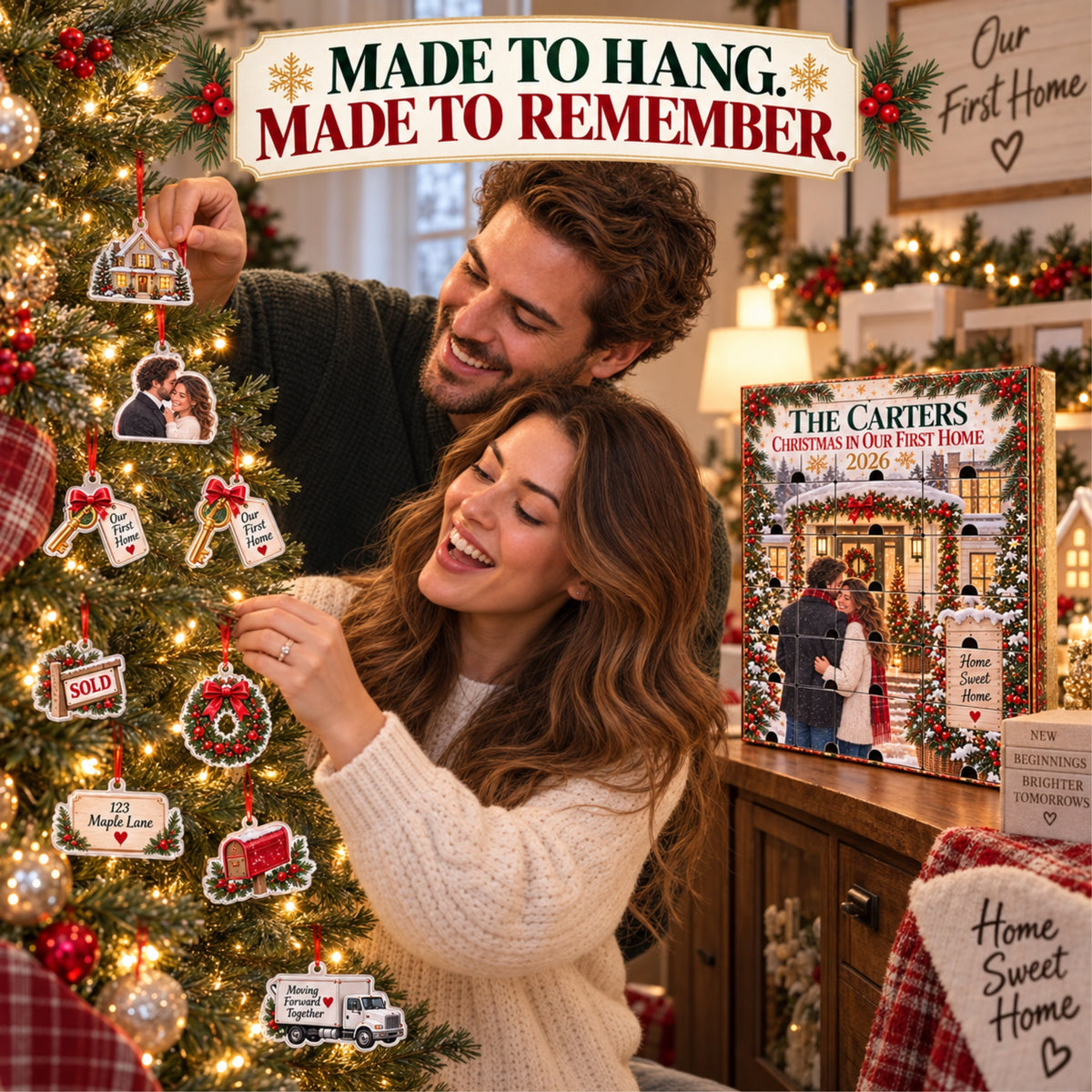 Personalized Christmas In Our First Home Advent Calendar with 24 Photo Ornaments