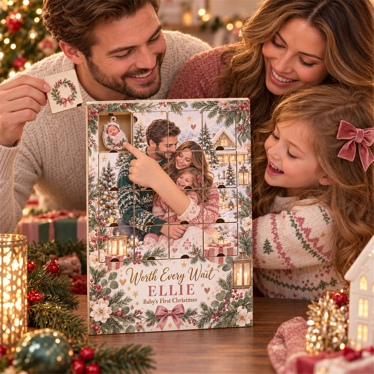 Personalized IVF Baby Worth The Wait Advent Calendar with 24 Photo Ornaments
