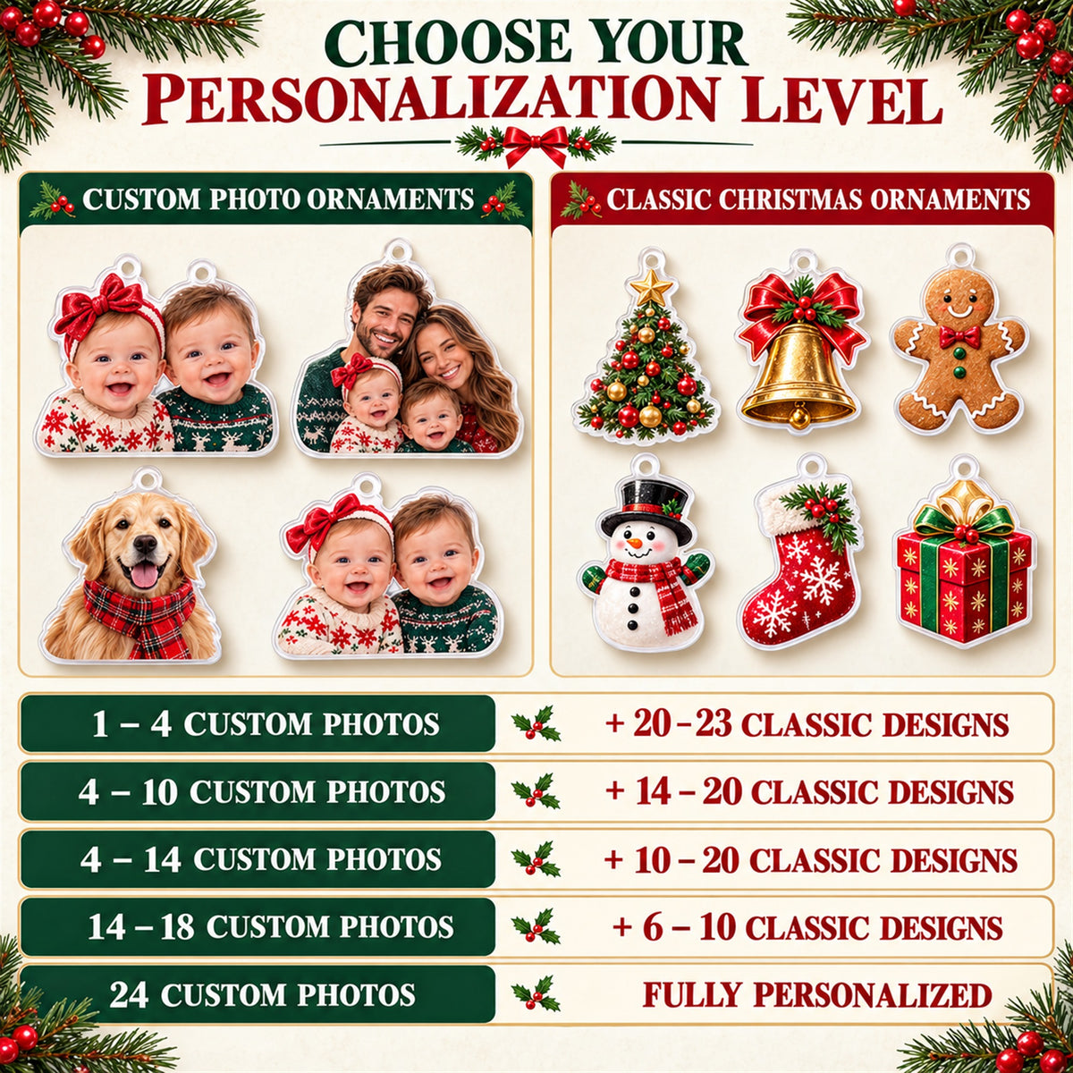 Personalized Triplets First Christmas Advent Calendar with 24 Photo Ornaments