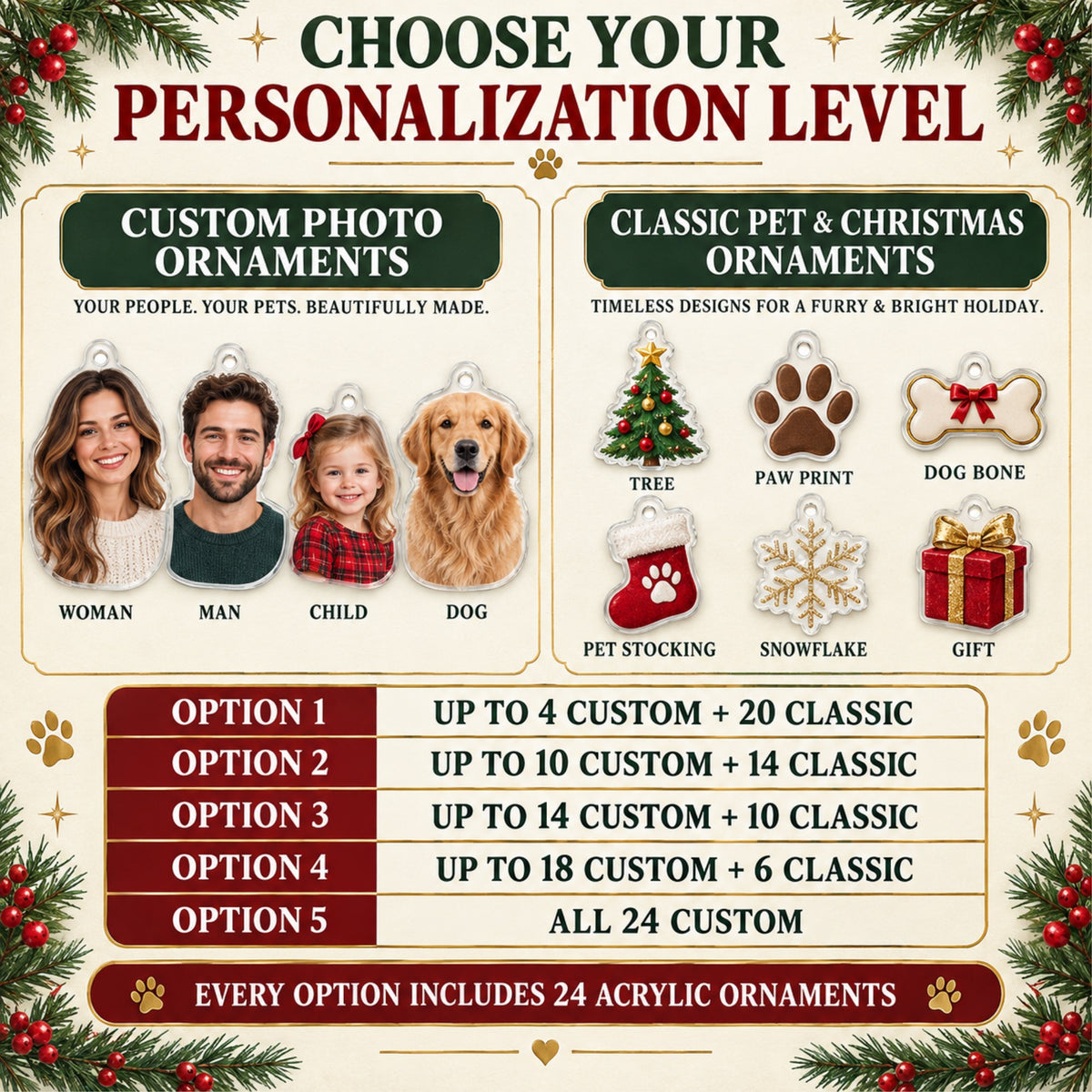 Personalized Our First Christmas Fur Family Advent Calendar with 24 Photo Ornaments