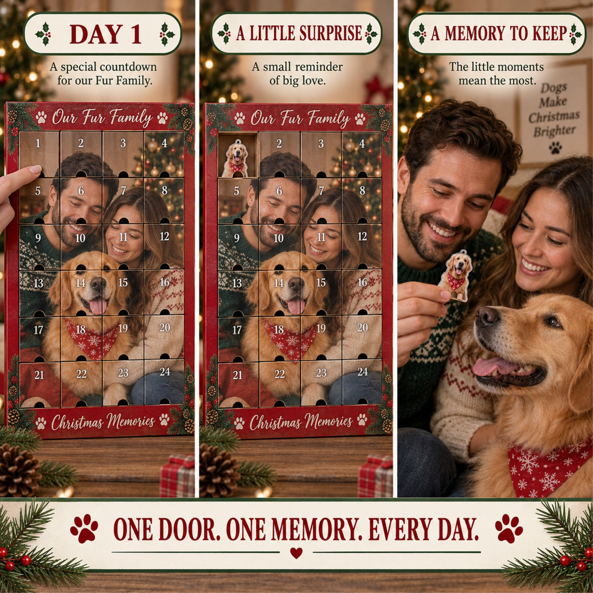 Personalized Our First Christmas Fur Family Advent Calendar with 24 Photo Ornaments
