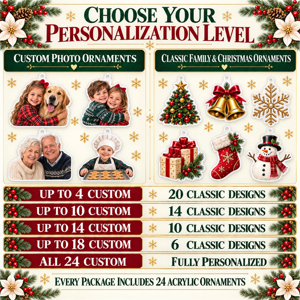 Personalized Blended And Blessed Family Advent Calendar with 24 Photo Ornaments