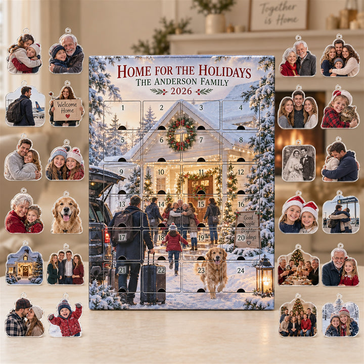 Personalized Home For The Holidays Family Reunion Advent Calendar with 24 Photo Ornaments