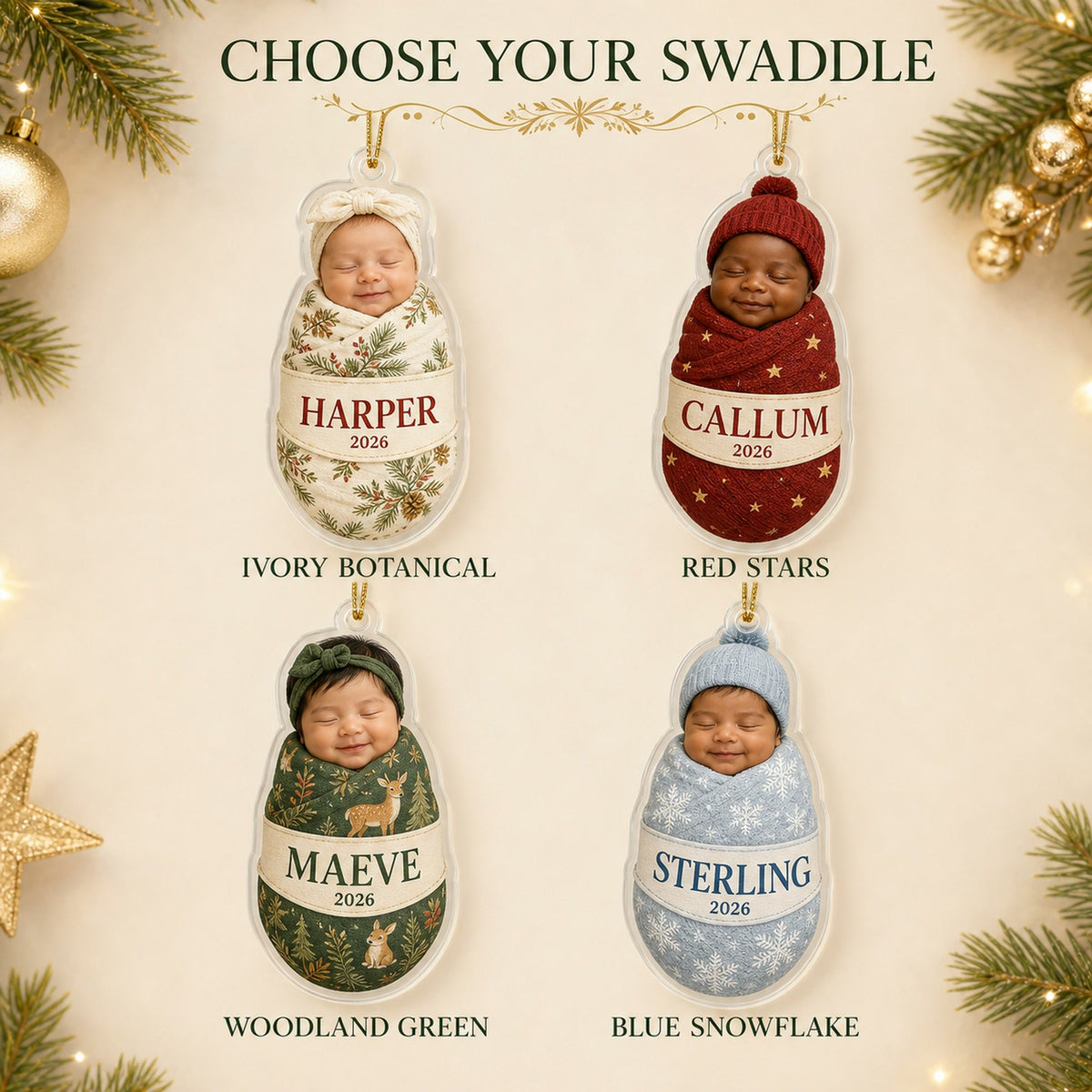 Personalized Baby First Christmas Swaddle Photo Ornament - Custom Acrylic Christmas Keepsake