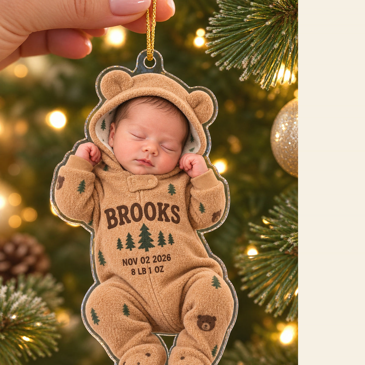 Personalized Baby Birth Stats Bodysuit Photo Ornament - Custom Acrylic Christmas Keepsake