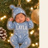 Personalized Baby Birth Stats Bodysuit Photo Ornament - Custom Acrylic Christmas Keepsake